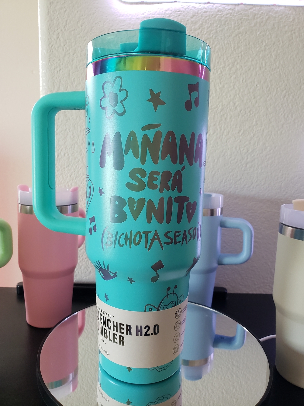 Teal Insulated Travel Tumbler with Handle - Mañana Será Bonito